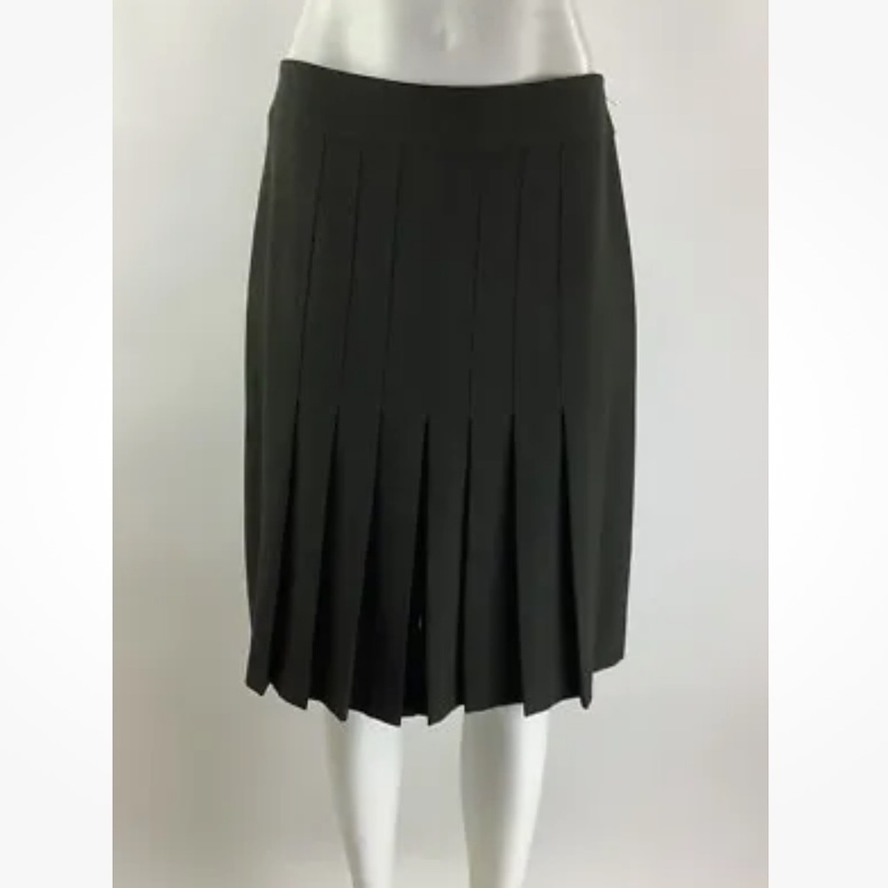 Juliana Collezione Sz 6 Pleated Front A-Line Skirt Green Wool Polyester